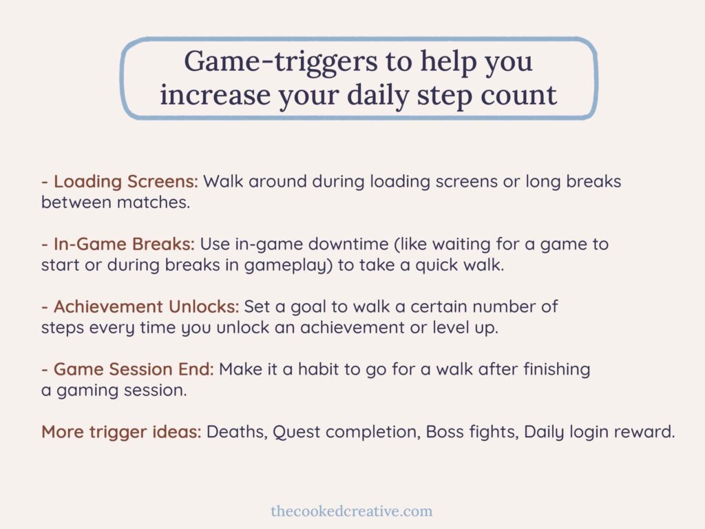 Fun game triggers aimed at encouraging you to increase your daily step count and stay active throughout the day.