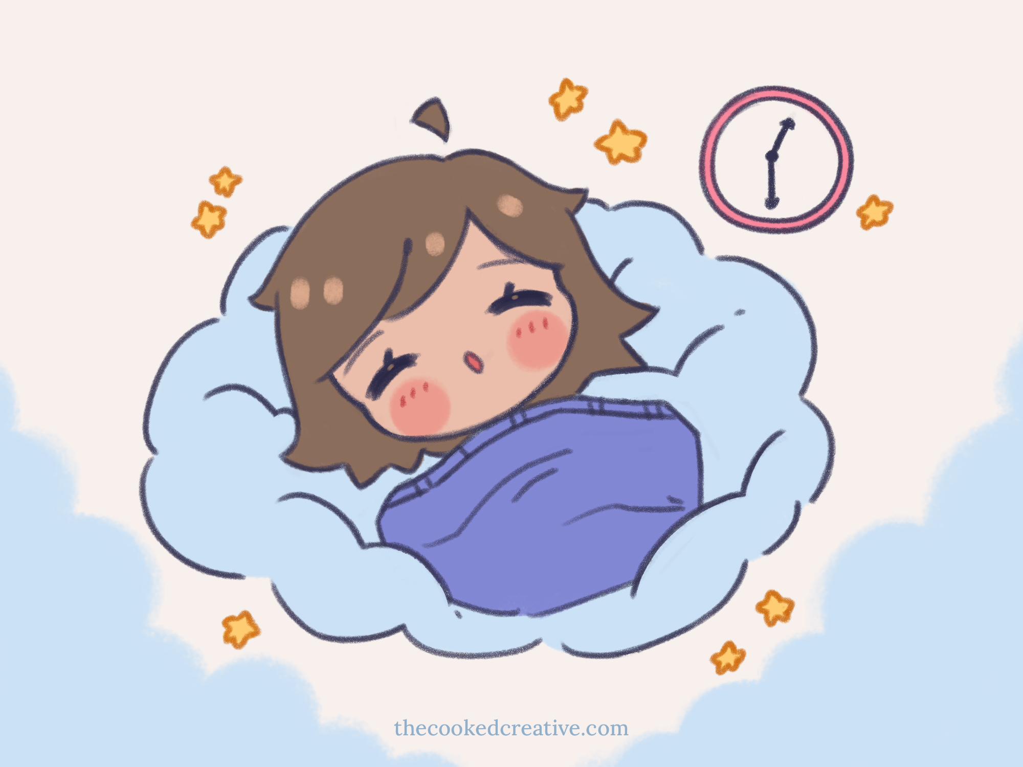 cartoon girl sleeping on a cloud