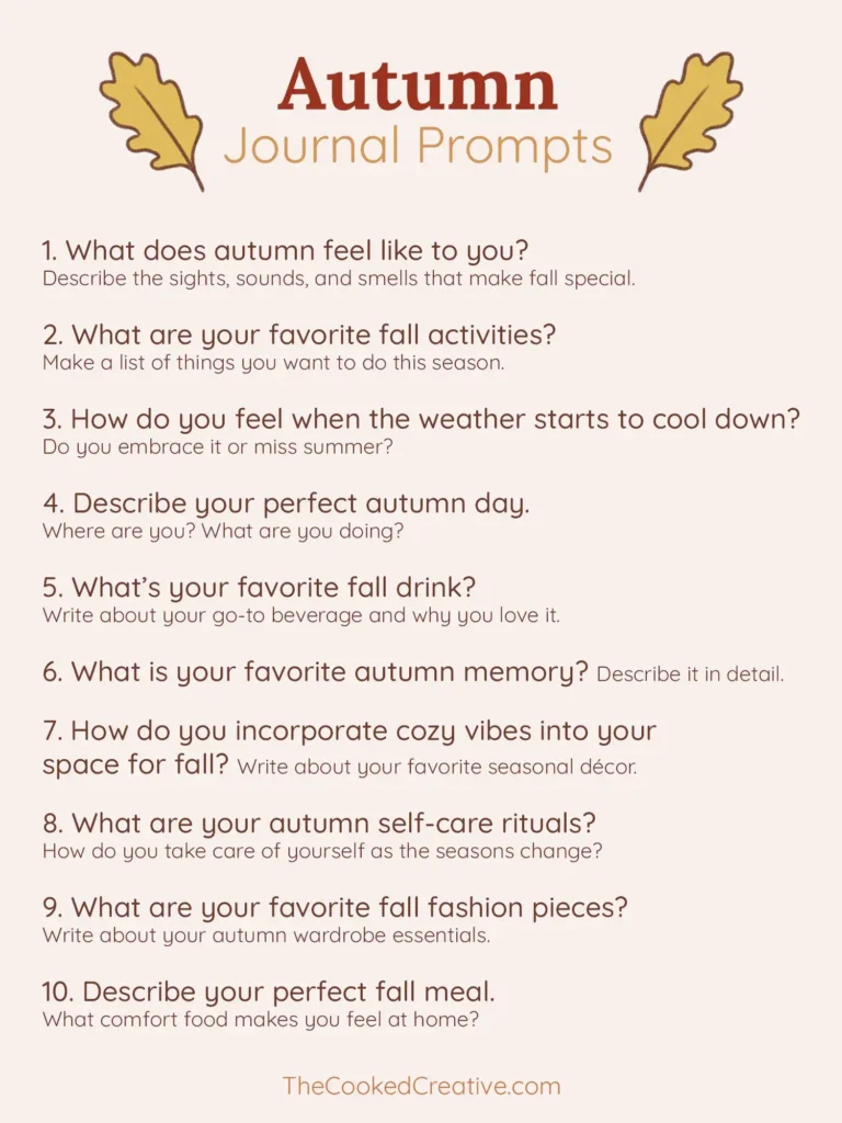 A list of 10 autumnal journal prompts