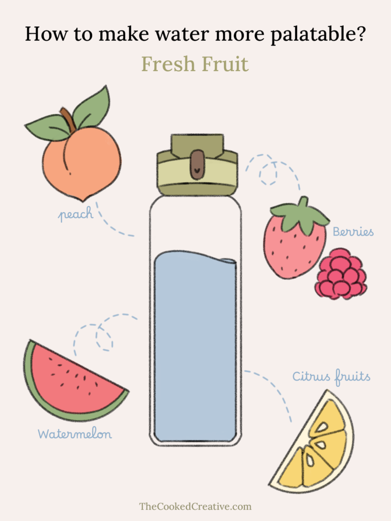 how to make water more palatable. A water bottle with fruits to add.