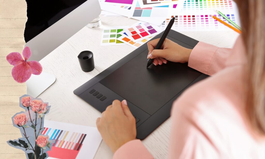 Someone drawing on a drawing tablet because they are an artist and working